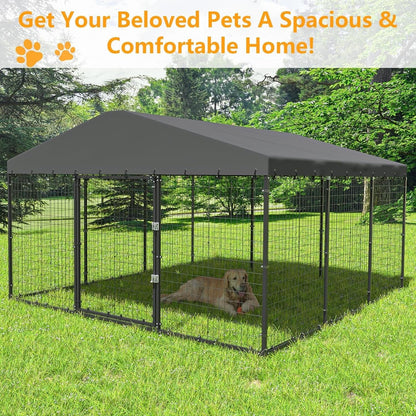 W 118 x D 118 x H 70 Large Outdoor Dog Kennel, Heavy Duty Dog Cage Enclosure With Waterproof Roof