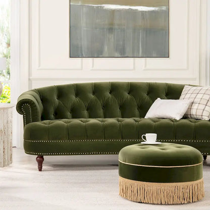 La Rosa 84 Mid-Century Modern Velvet Upholstered Chesterfield Tufted Sofa