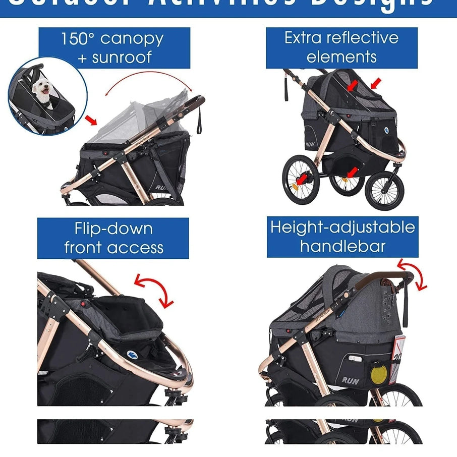 Jogging Sports Stroller With Comfort Rubber Wheels/Zipper-Less Entry/1-Hand Quick Fold/Aluminum Frame For Small/Medium Dogs, Cats And Pets, Green Camo