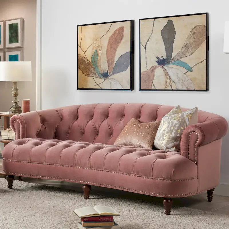 La Rosa 84 Mid-Century Modern Velvet Upholstered Chesterfield Tufted Sofa