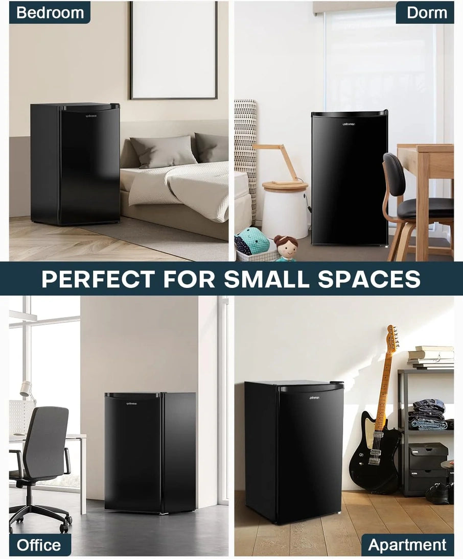 Upstreman 3.2 Cu. Ft. Mini Fridge With Freezer, Single Door Mini Fridge, Dorm Fridge, Adjustable Thermostat, Black-BR321