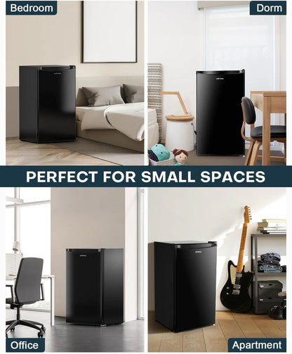 Upstreman 3.2 Cu. Ft. Mini Fridge With Freezer, Single Door Mini Fridge, Dorm Fridge, Adjustable Thermostat, Black-BR321