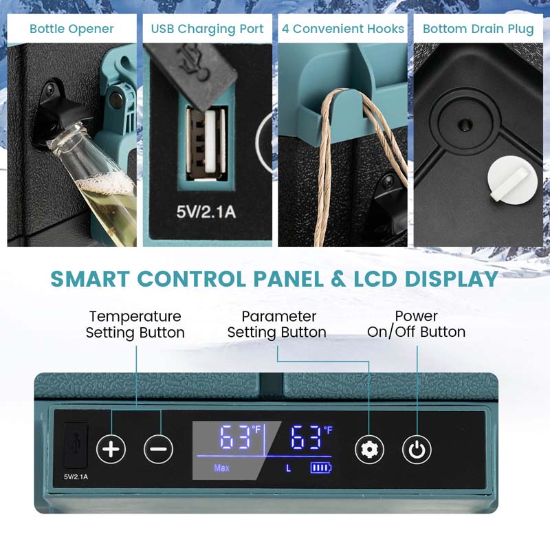 40-Quart Dual-Zone Car Refrigerator With Wheels, 12V/24V DC And 100-240V AC Portable Car Fridge Cooler Freezer