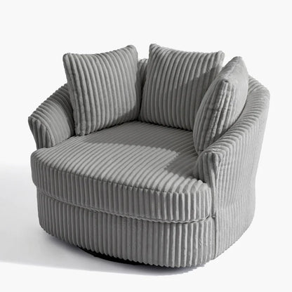2 Set Oversized 43 W Plush Corduroy Swivel Barrel Chair With Pillows