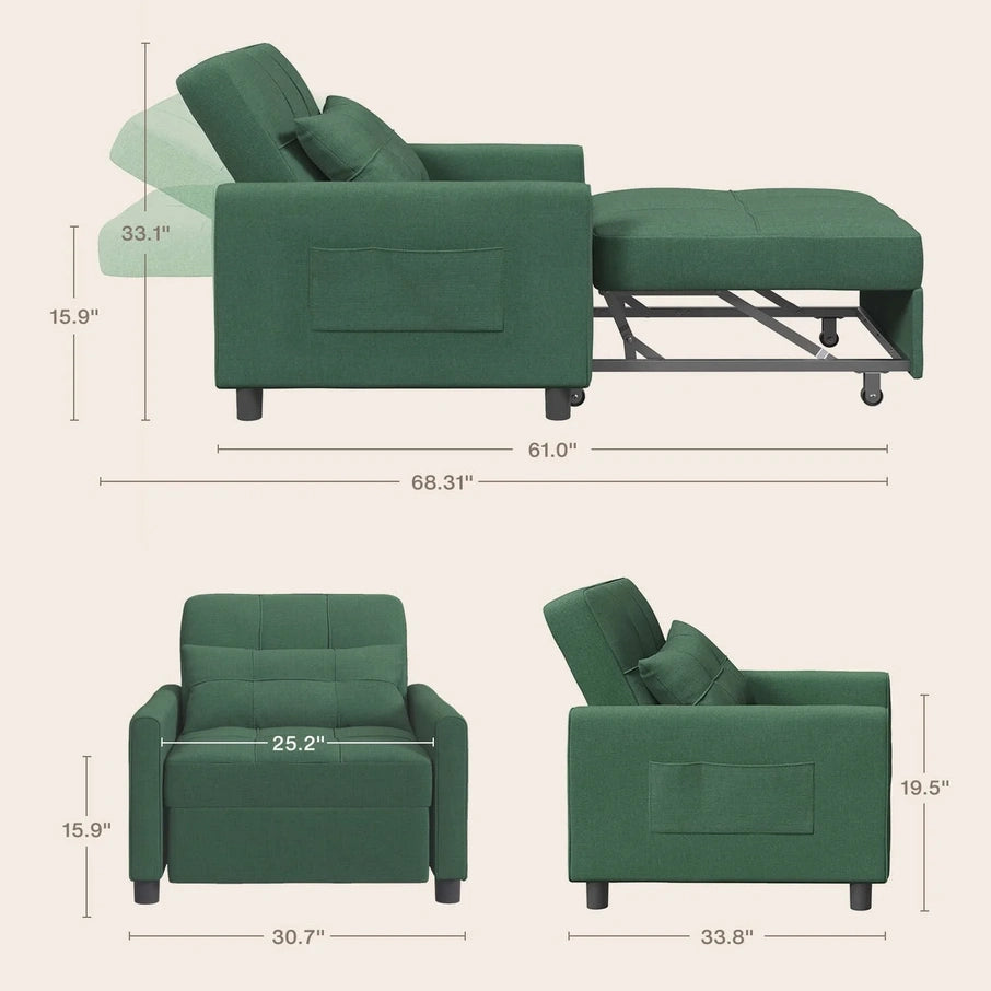 3-in-1 Adjustable Sleeper Sofa Bed, Pull Out Chair Sofa, Convertible Folding Bed For Living Room