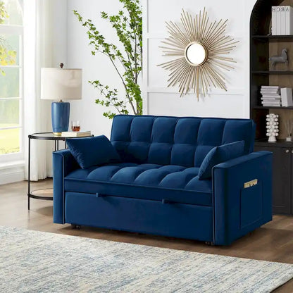 4 in1 Loveseat Sofa Bed With Armrests And Storage Pockets, Multi-Function Tufted Pull-Out Sofa Bed With Adjustable Backrest