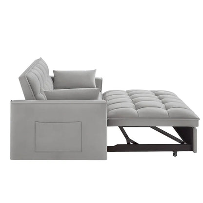 4 in1 Loveseat Sofa Bed With Armrests And Storage Pockets, Multi-Function Tufted Pull-Out Sofa Bed With Adjustable Backrest
