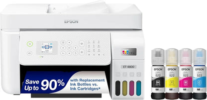 ET-4800 Wireless All-in-One Cartridge-Free Supertank Printer With Scanner, Copier, Fax, ADF And Ethernet C Ideal-For Your Home Office, White