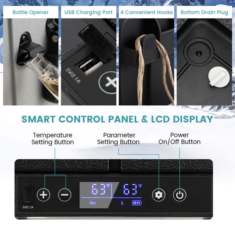 40-Quart Dual-Zone Car Refrigerator With Wheels, 12V/24V DC And 100-240V AC Portable Car Fridge Cooler Freezer