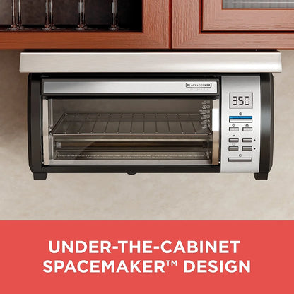 Black Plus Decker SpaceMaker Under-Counter Toaster Oven, Digital Controls, Black/Stainless Steel, Fits 9 in. Pizza, TROS1000D