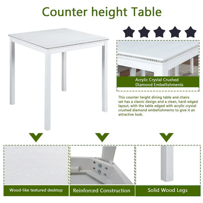 Modern 5-Piece Dining Set With Square Counter Height Table And 4 Upholstered Chairs