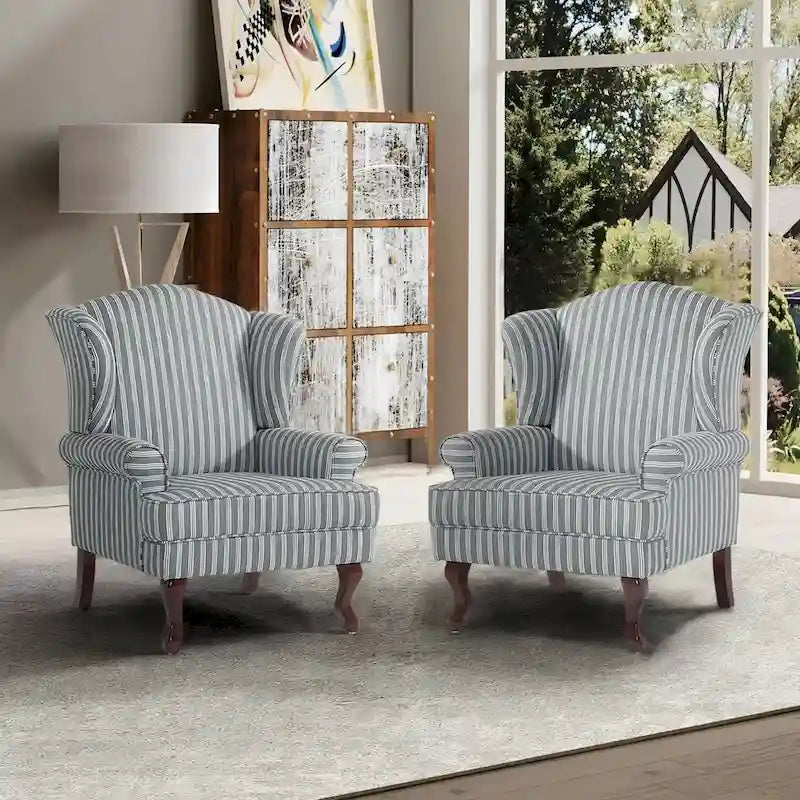 2 Set Traditional Wingback Accent Chairs Upholstered Armchair
