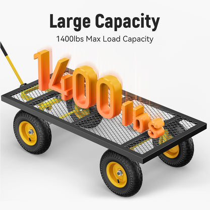 Steel Garden Cart, 2-in-1 1400 Lbs Heavy Duty Utility Wagon, With Removable Mesh Sides To Convert Into Flatbed