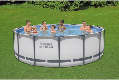 Steel Pro MAX 14 Ft. x 48 In. Round Metal Frame Above Ground Outdoor Swimming Pool Set With 1,000 Filter Pump, Ladder, And Cover, Gray
