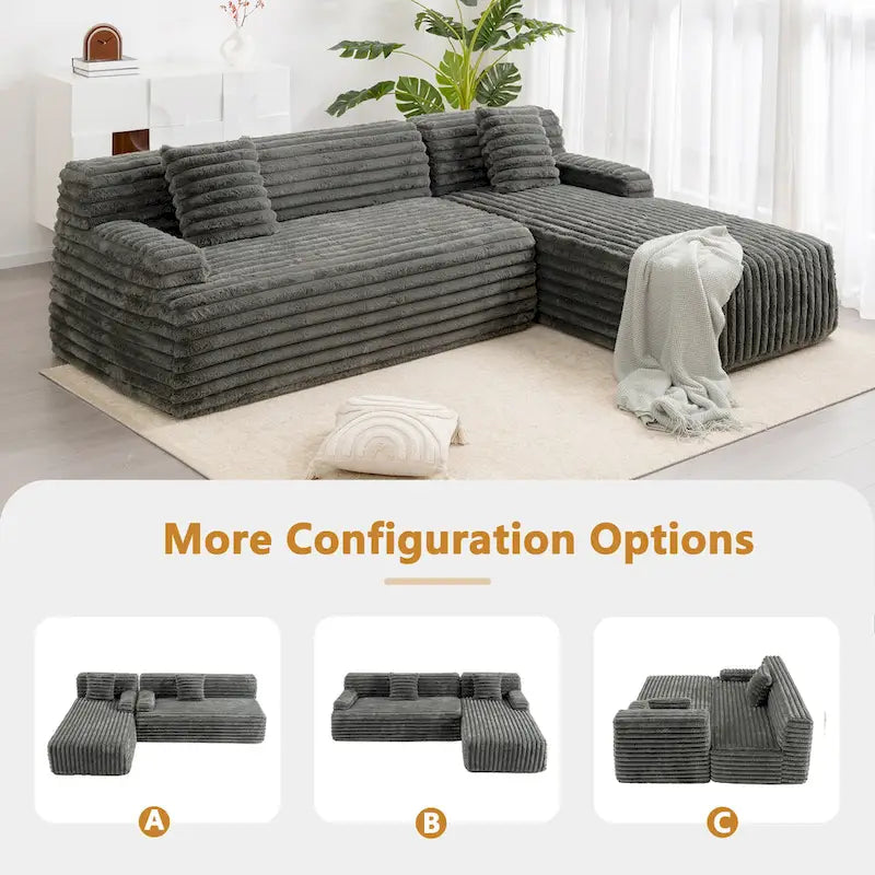 Cloud Sectional Sofa, Modern Upholstered Couch With 2 Throw Pillows, Free-Combined Sofa, Modular Sectional L Shaped Couch
