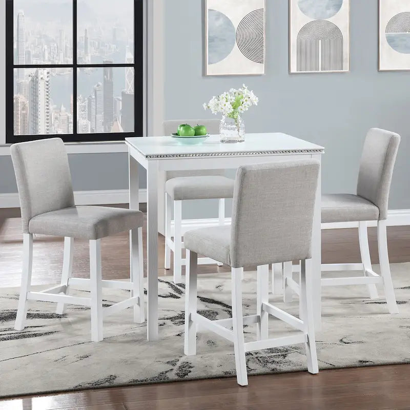 Modern 5-Piece Dining Set With Square Counter Height Table And 4 Upholstered Chairs