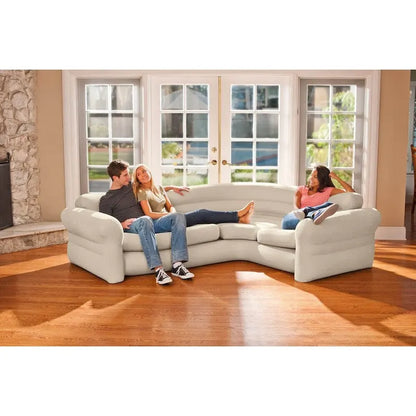 Intex Corner Sofa L-Shaped Inflatable Lounge Couch w/Cupholders, Gray, 2 Pack, 26