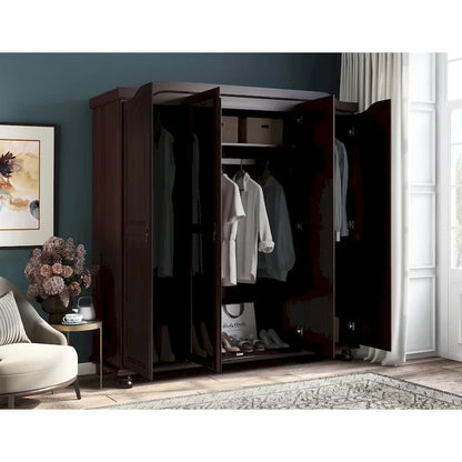 Palace Imports 100% Solid Wood Kyle 4-Door Wardrobe Armoire With Solid Wood Or Mirrored Doors