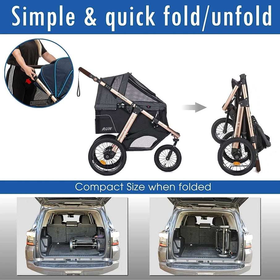 Jogging Sports Stroller With Comfort Rubber Wheels/Zipper-Less Entry/1-Hand Quick Fold/Aluminum Frame For Small/Medium Dogs, Cats And Pets, Green Camo